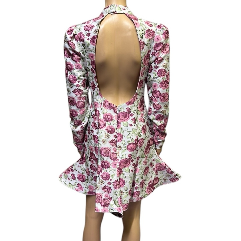 Asos Luxe Keyhole Cut Out Floral jacquard High Neck Long Sleeve Mini Dress Sz 6 - Picture 6 of 14